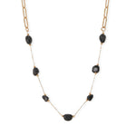 16" + 2" 18 Karat Gold PVD Stainless Steel Black Onyx Station Paperclip Chain Necklace