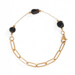 7" 18 Karat Gold PVD Stainless Steel Black Onyx Station Bracelet