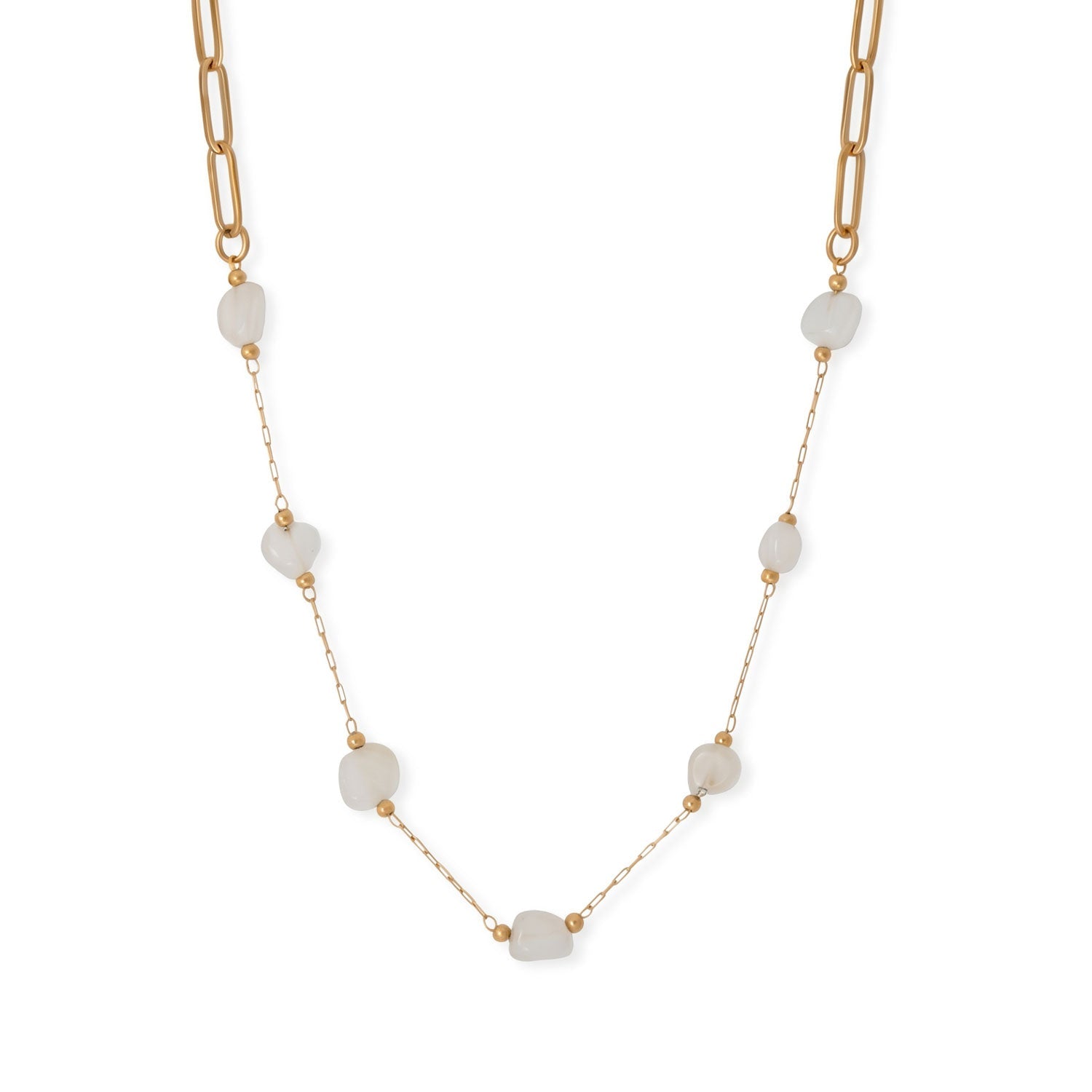 16" + 2" 18 Karat Gold PVD Stainless Steel Quartz Crystal Station Necklace