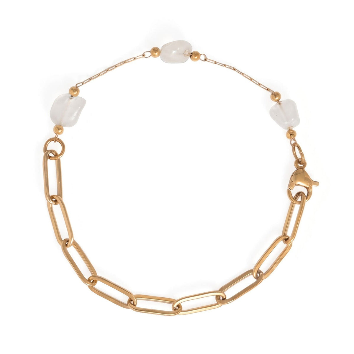 7" 18 Karat Gold PVD Stainless Steel Quartz Crystal Station Bracelet
