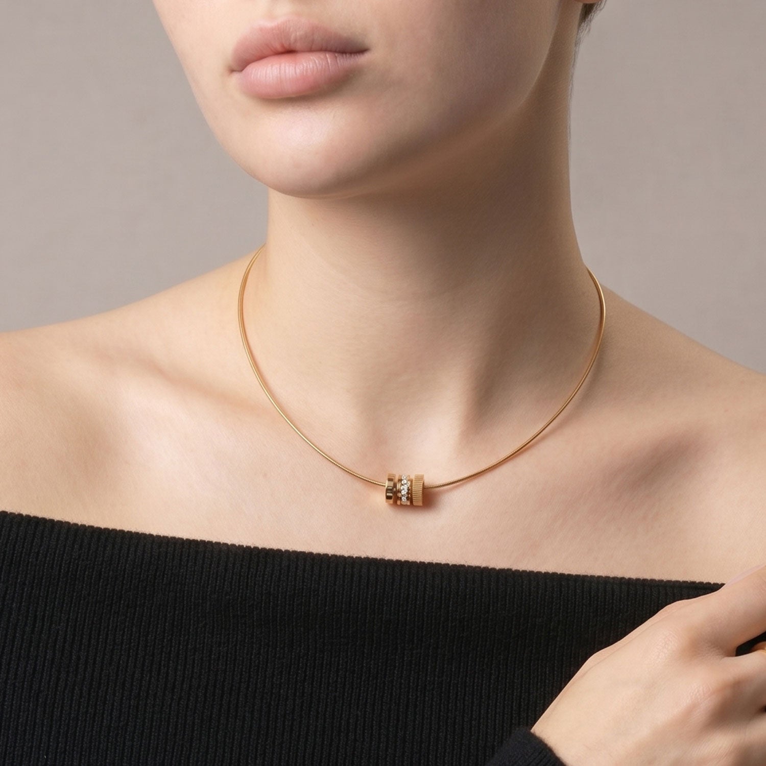 16" + 2" 18 Karat Gold PVD Stainless Steel CZ Wheel Collar Necklace