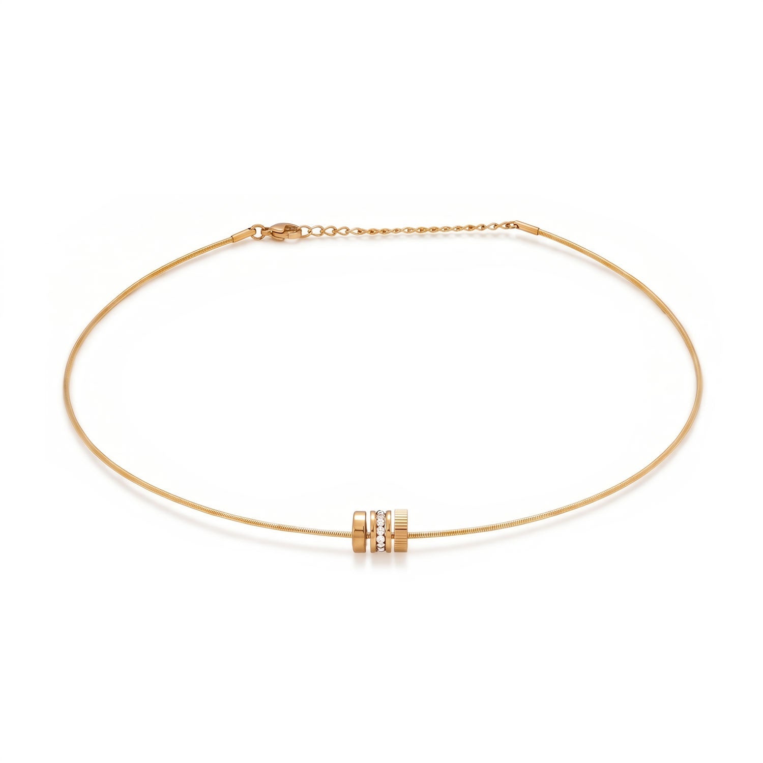 16" + 2" 18 Karat Gold PVD Stainless Steel CZ Wheel Collar Necklace