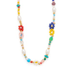 15" + 3" Floral Seed Bead and Imitation Pearl Fashion Necklace