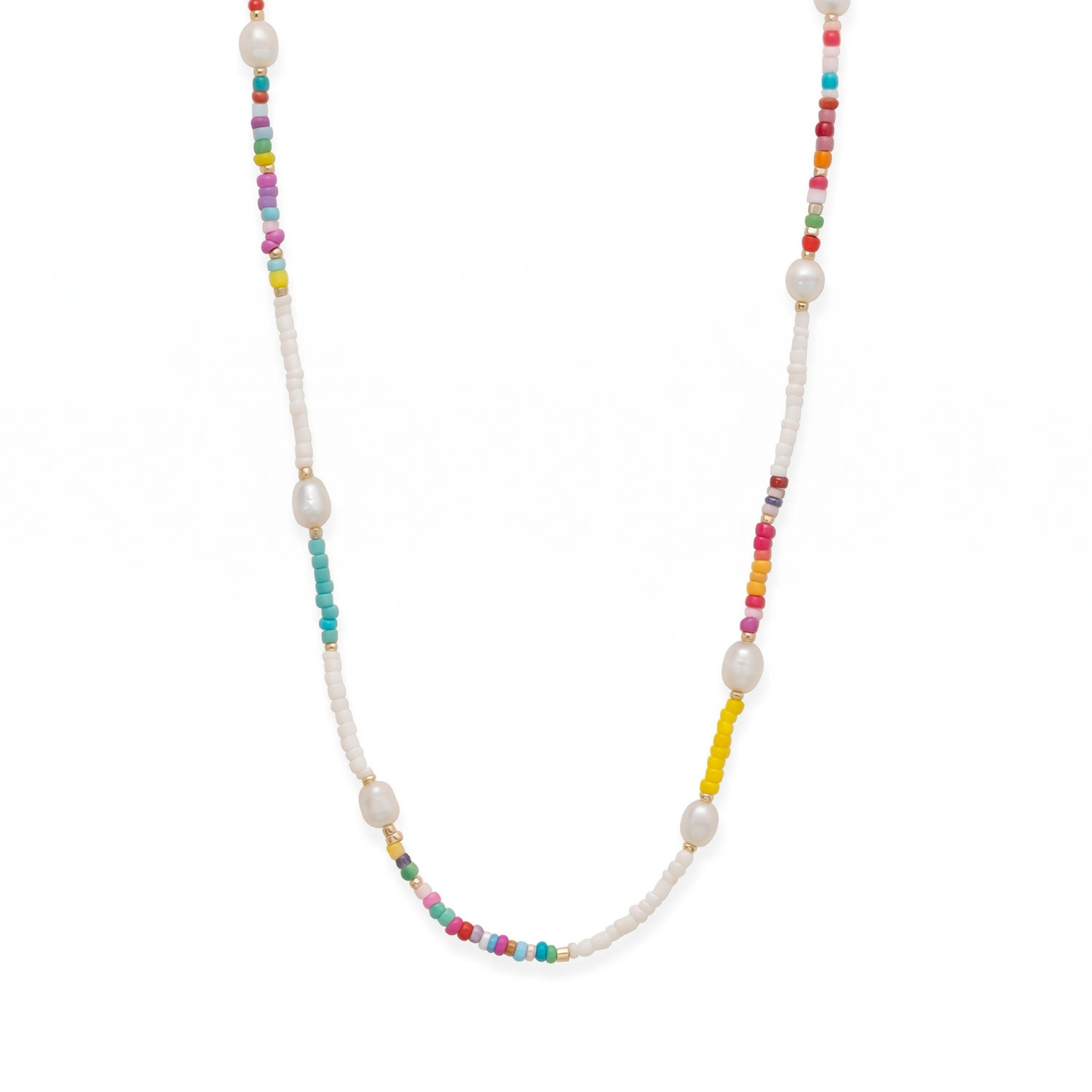 15" + 3" Cultured Freshwater Rice Pearl and Seed Bead Fashion Necklace
