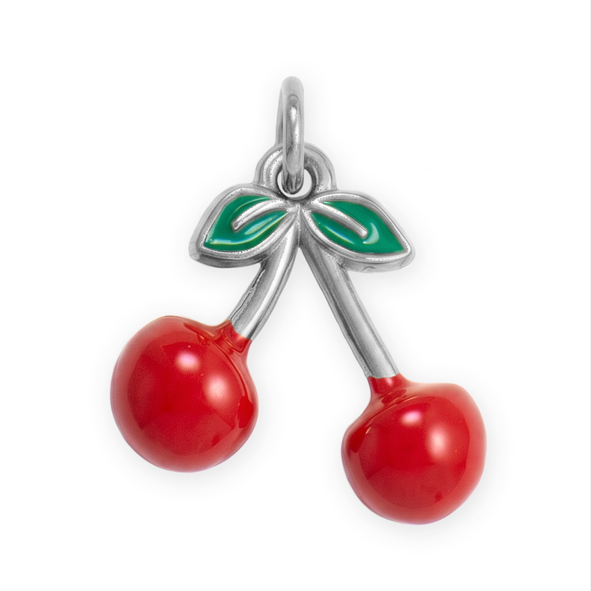 Stainless Steel Red Epoxy Cherry Charm