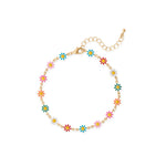 9" + 2" Gold Tone Multi Color Enamel Flower Fashion Anklet
