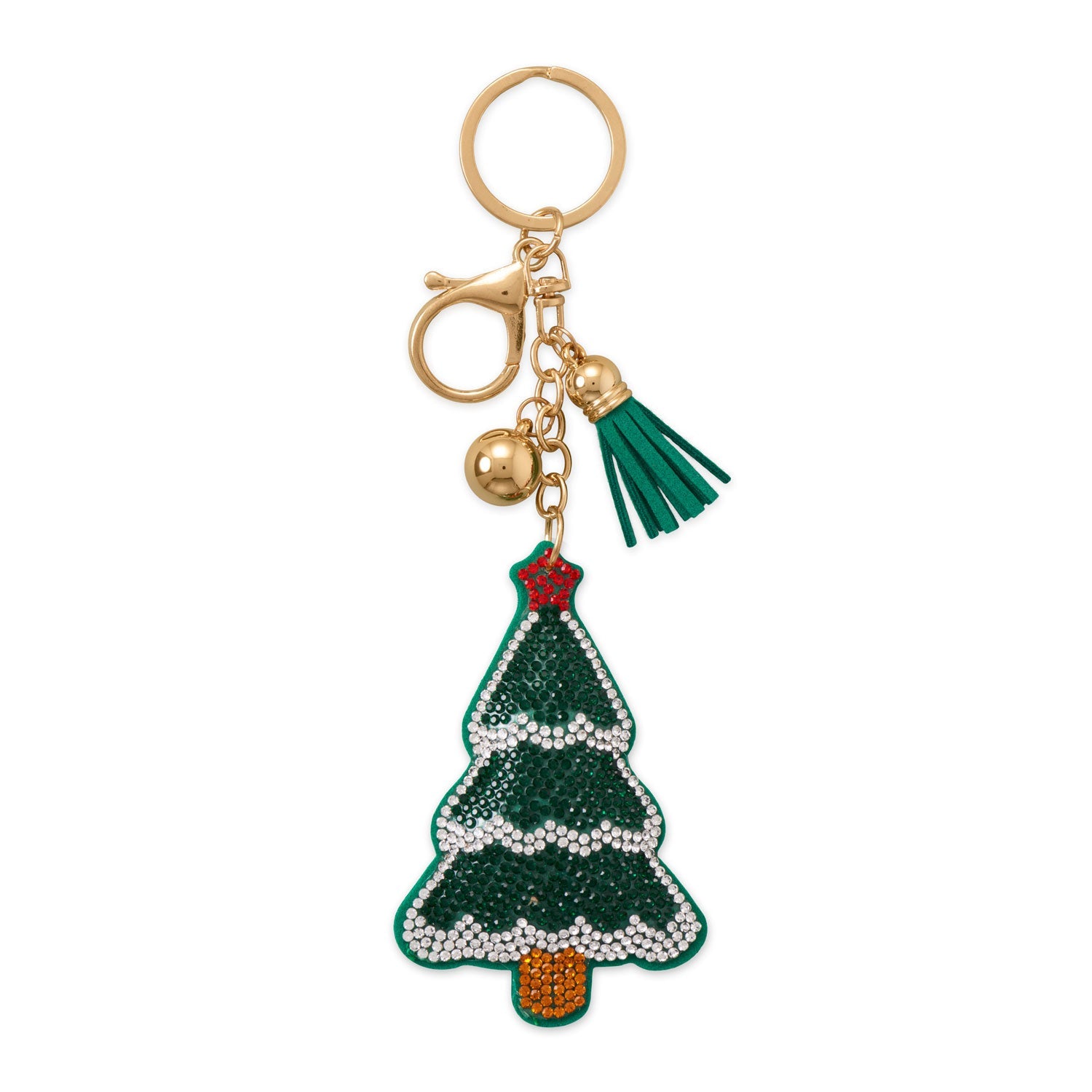Gold Tone Green Crystal Christmas Tree Bag Charm