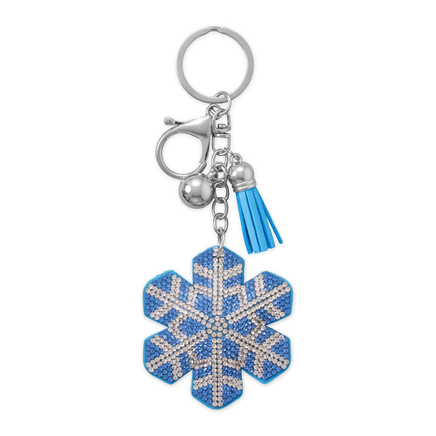 Silver Tone Blue Crystal Snowflake Bag Charm