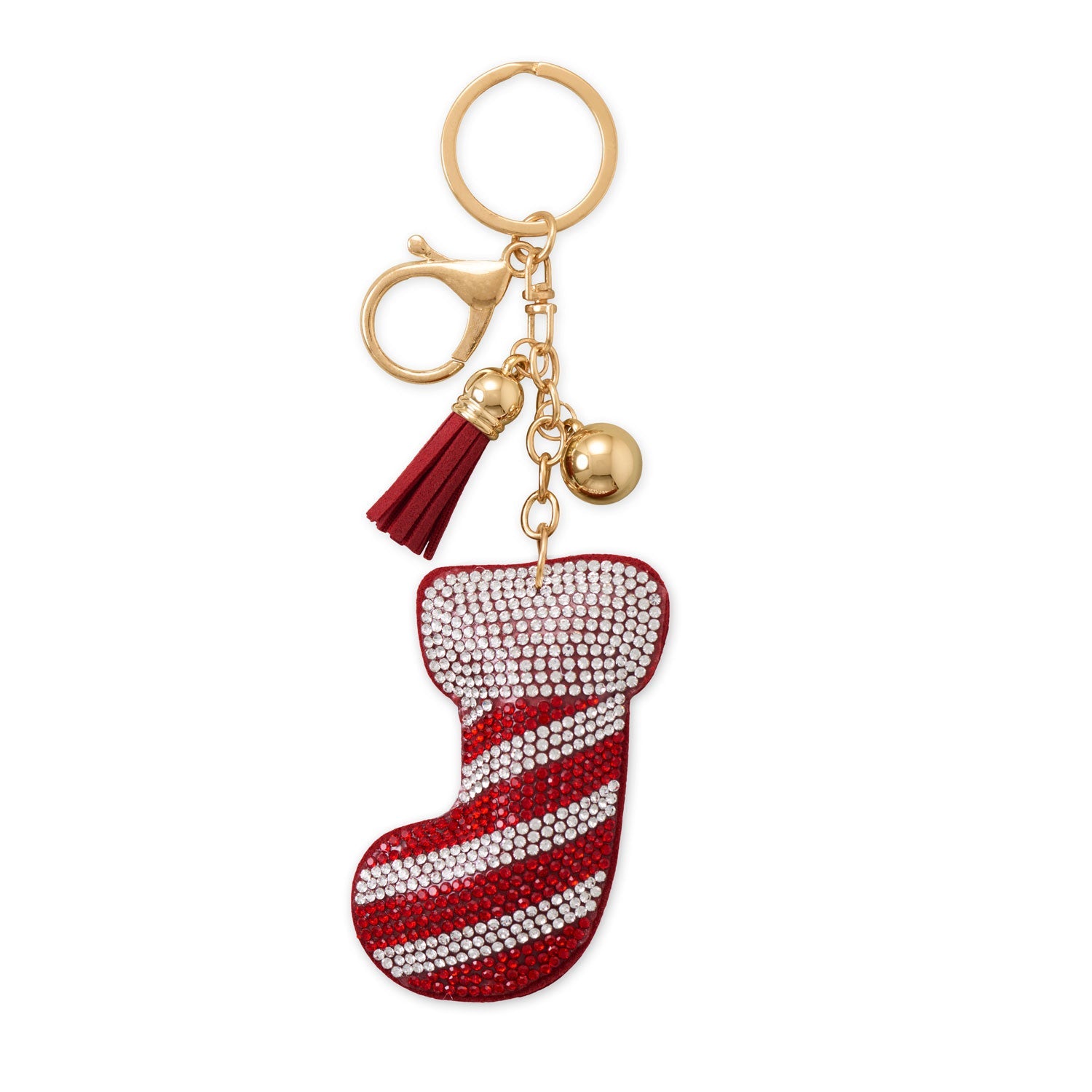 Gold Tone Red Crystal Stocking Bag Charm