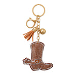 Gold Tone Crystal Cowgirl Boot Bag Charm