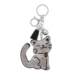 Silver Tone Smiling Crystal Kitty Bag Charm