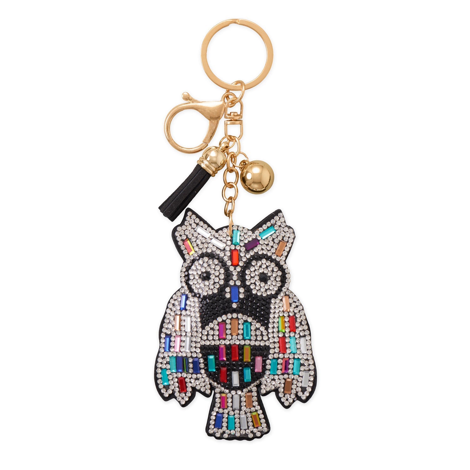 Gold Tone Colorful Crystal Owl Bag Charm