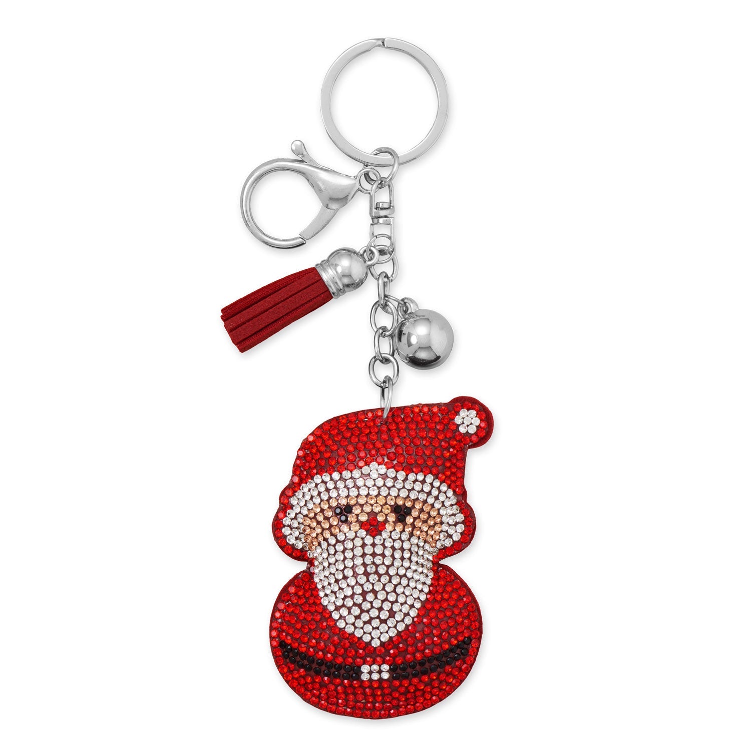 Silver Tone Red Crystal Santa Bag Charm