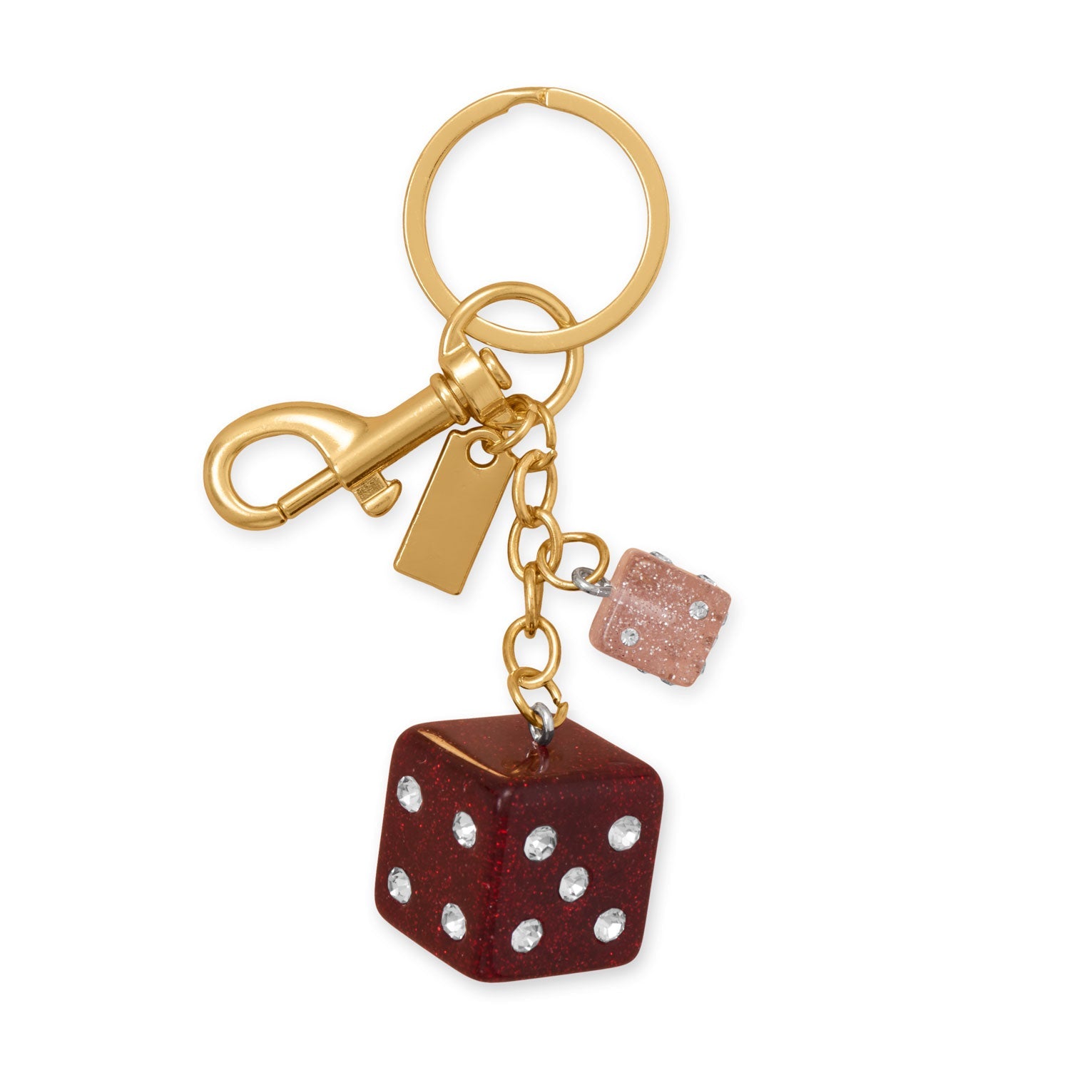 Gold Tone Red and Pink Crystal Dice Bag Charm