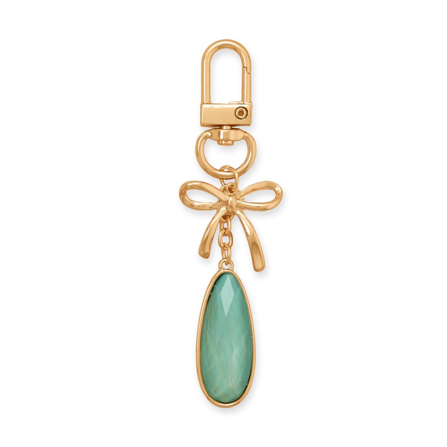 Gold Tone Aqua Gem Drop and Bow Bag Charm