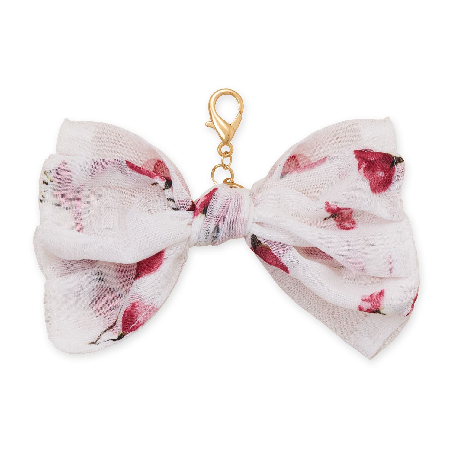 Gold Tone Floral Print Fabric Bow Bag Charm