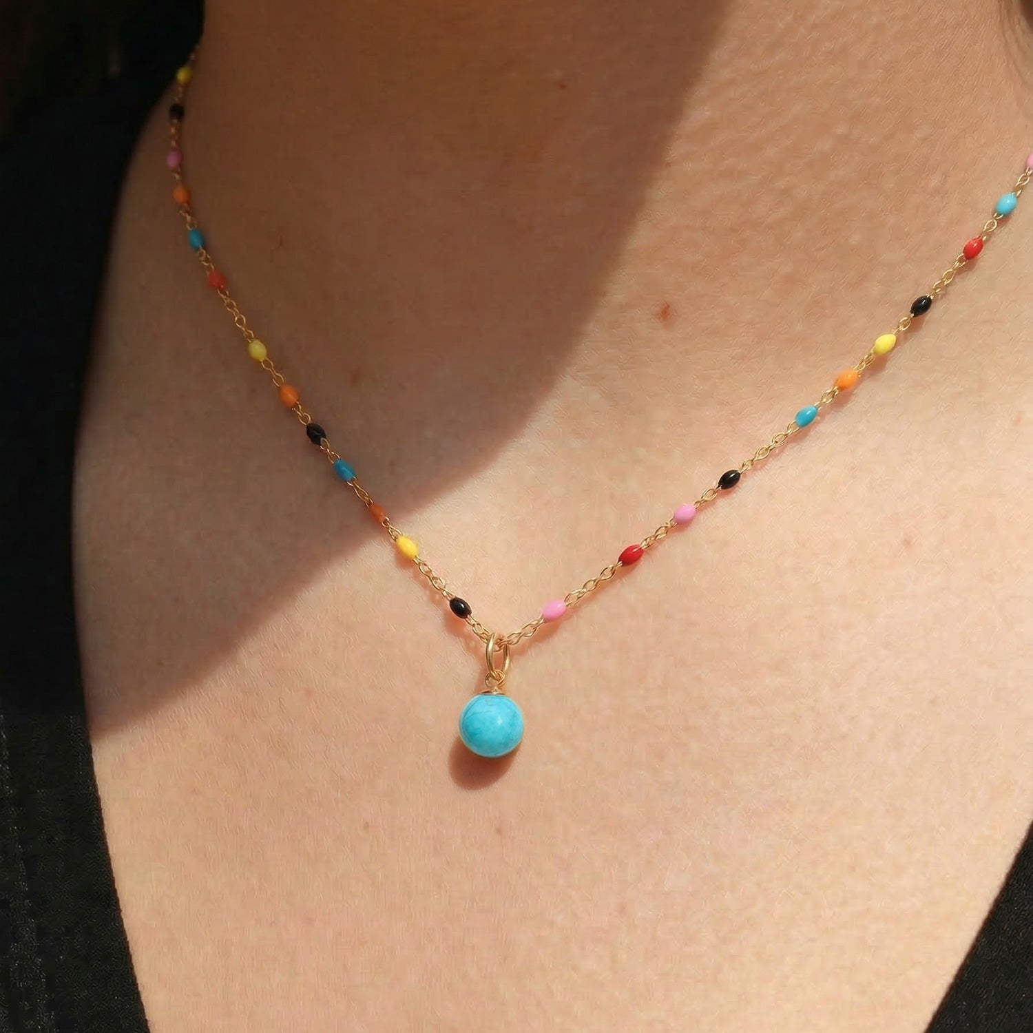 16" + 2" 18 Karat Gold PVD Stainless Steel Multicolor Confetti Satellite Necklace