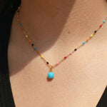 18 Karat Gold PVD Stainless Steel Round Reconstituted Turquoise Charm