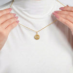 18 Karat Gold PVD Stainless Steel Crystal Open Hands Medallion Charm