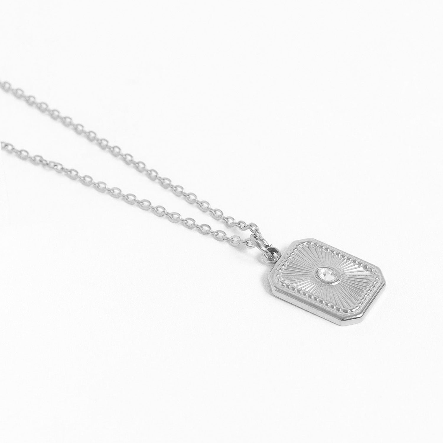 Stainless Steel Crystal Sunburst Rectangular Charm