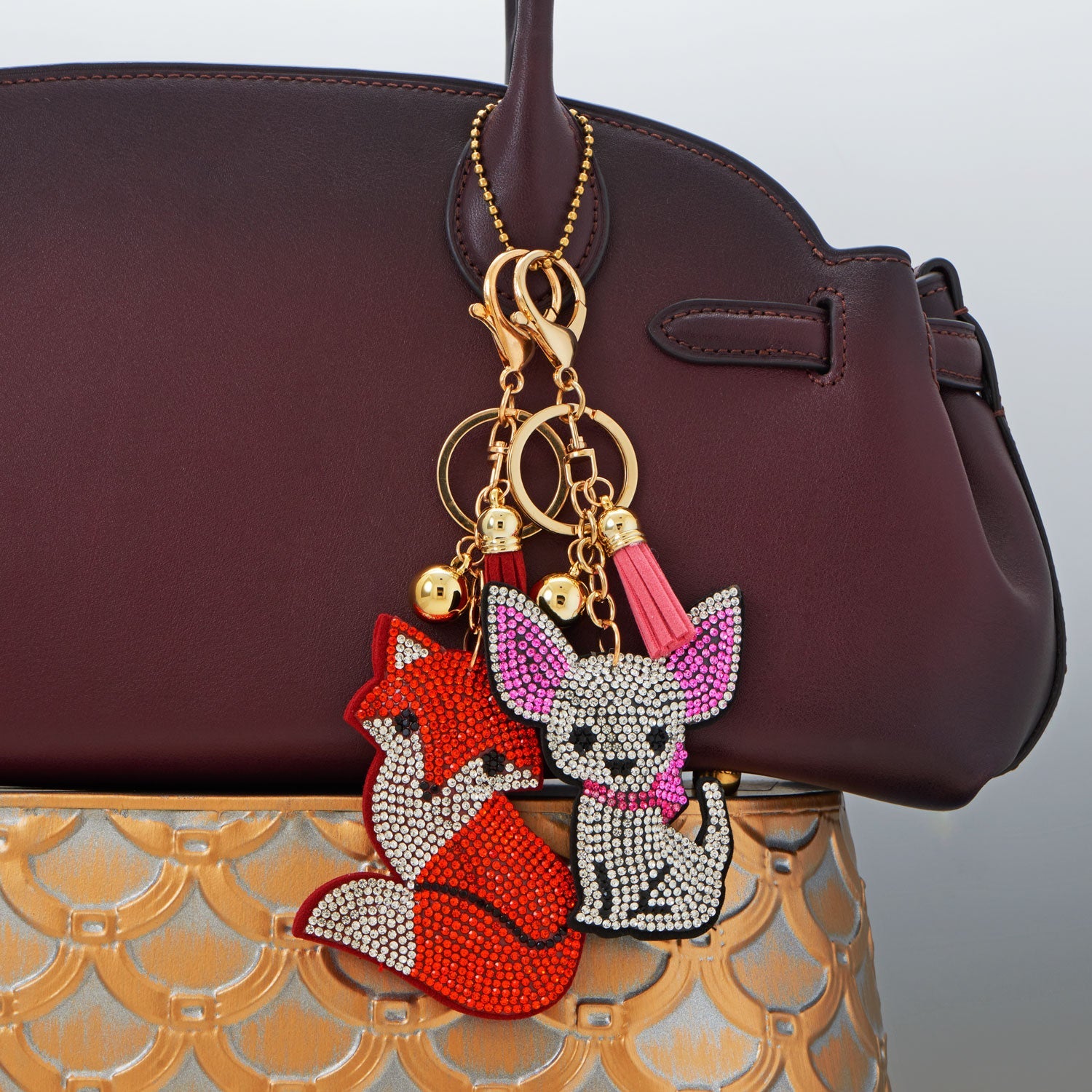 Gold Tone Sitting Crystal Chihuahua Dog Bag Charm
